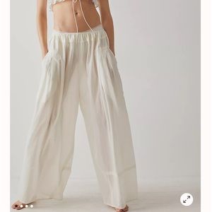 Free People Heat of the Night Semisheer Cotton Lounge Pants faint yellow